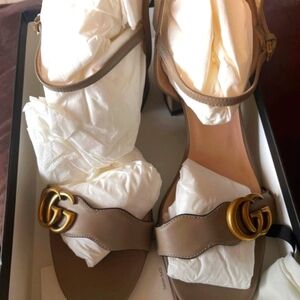 Gucci Tan Sandals with Gold Accents